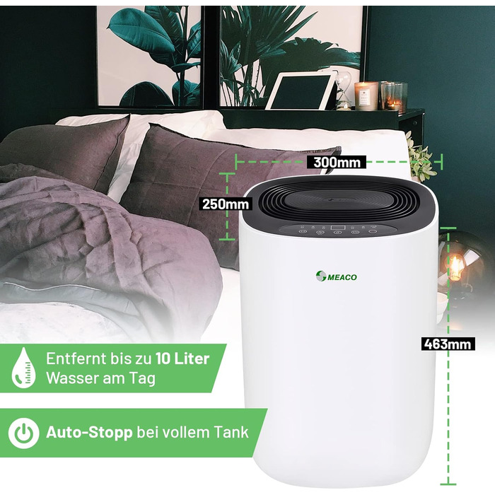 Поглинач вологи Meaco Ultra Leiser 10L – Електричний осушувач повітря MeacoDry ABC для дому, чорний