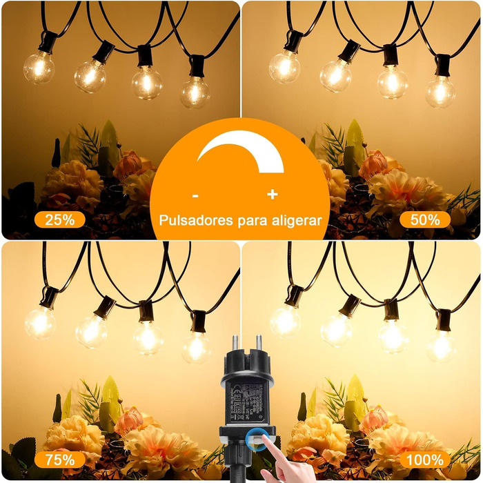 LED гірлянда зовнішня 10м, диммер, таймер, G40, теплий білий, IP44, для саду, балкона, вечірки