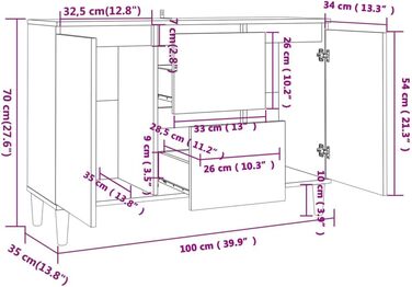 Комод vidaXL з 2 шухлядами і 2 дверцятами, сіро-дубовий Sonoma, 103,5x35x70 см, деревостружкова плита, багатофункціональна тумба для вітальні чи спальні