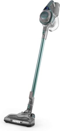 Пилосос для прибирання шерсті Petra Pet+ PF01195VDEEU7, бездротовий 2-в-1 вертикальний та ручний, акумулятор 22,2В, легкий, 40 хв роботи, LED-щітка, насадка для тварин, сріблясто-блакитний