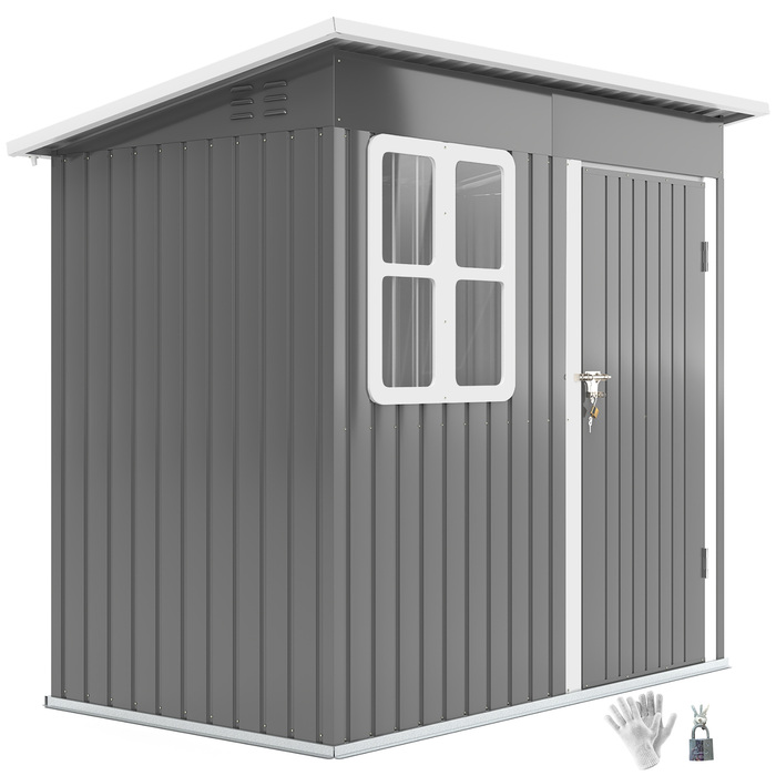 Outsunny – сарай для інструментів 2,55 м², садовий будиночок з похилим дахом, 221 x 133 x 190/173 см, сарай для інструментів із замикаючими дверима та вікном, гараж для велосипедів, шафа для саду зі сталі, для заднього двору, саду, темно-сірий | Aosom