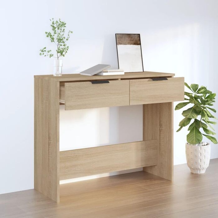 Консольний стіл vidaXL з 2 шухлядами, дуб Сонома, 90x36x75 см, деревостружкова плита, для коридору, вітальні чи спальні