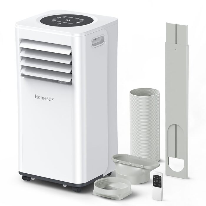 Мобільний кондиціонер 9000 BTU 4-в-1: охолодження, осушення, вентиляція, таймер на 24 год, білий