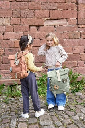 Дитячий рюкзак LÄSSIG Rolltop з нагрудним ременем, водостійкий, 11 л, оливковий, Happy Prints