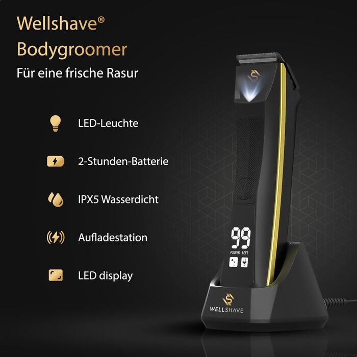 Wellshave Триммер для тіла і бороди чоловічий, електричний шейвер для інтимної зони та тіла, тример для стрижки волосся, подарунок на День батька