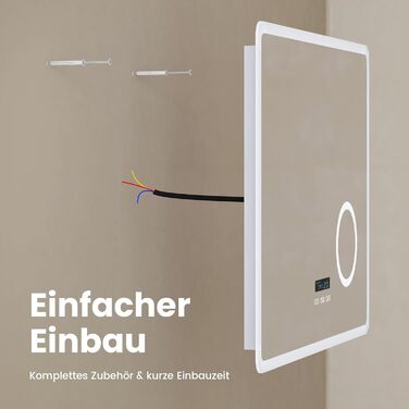 EMKE® LED дзеркало для ванної кімнати 80x60 см з підсвічуванням, регулюванням, годинником та Bluetooth, IP44, 3 кольори світла
