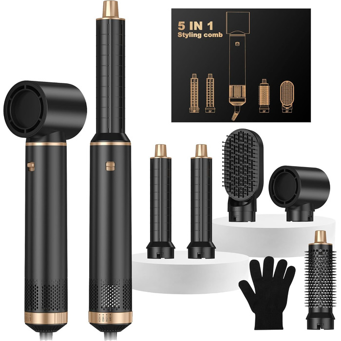 MogaWave Air Styler Pro 6 в 1: Фен-щітка, стайлер для волосся 1000W (Чорний)