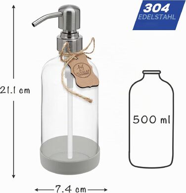 Набір скляних дозаторів для мила ALTGLAS 'Sarajevo' (2x500 мл) зі сталевим помповим механізмом та силіконовим підставником, біле скло / срібло