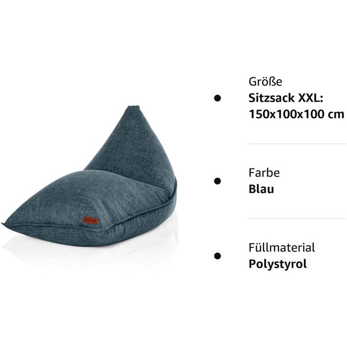 Сидіння-мішок Green Bean Трикутний 150x100x100 см, 220 л, блакитний, м'який, наповнювач EPS, знімний чохол, для дому, підлоги, XXL