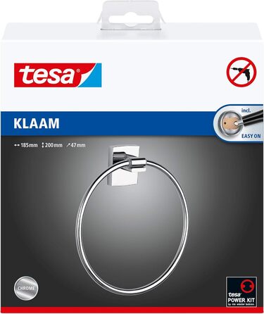 Держатель для рушників tesa KLAAM, овальний, хромований, настінний, без свердління, з клейкою основою, 185x200x47 мм