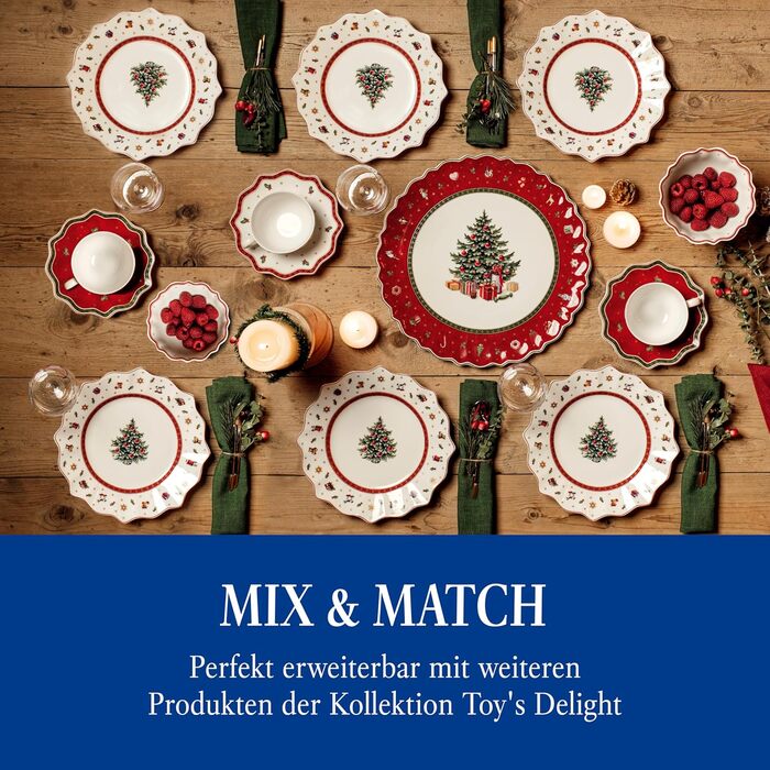 Villeroy & Boch Toy's Delight: Сніданок на двох - сервіз для двох осіб (6 предметів), білий/червоний. Ідеальний для святкування Різдва! Преміум-посуд з порцеляни.