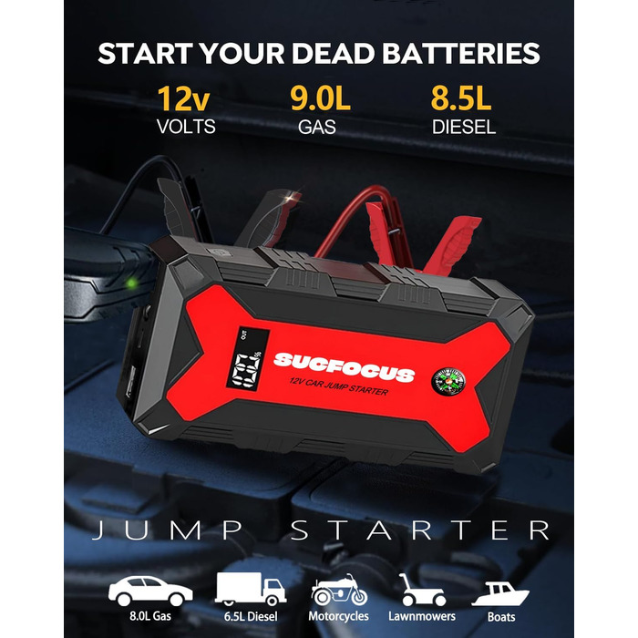 Powerbank для авто Starthilfe 4000A: Запуск двигуна 12V (до 9L бензин/8.5L дизель), LED-ліхтарик, USB зарядка 3.0