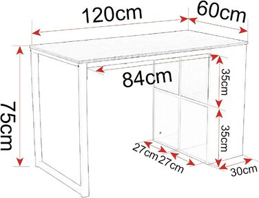 Комп'ютерний стіл Woltu з полицями 120x60x75 см, білий. Ідеально для офісу та дому.