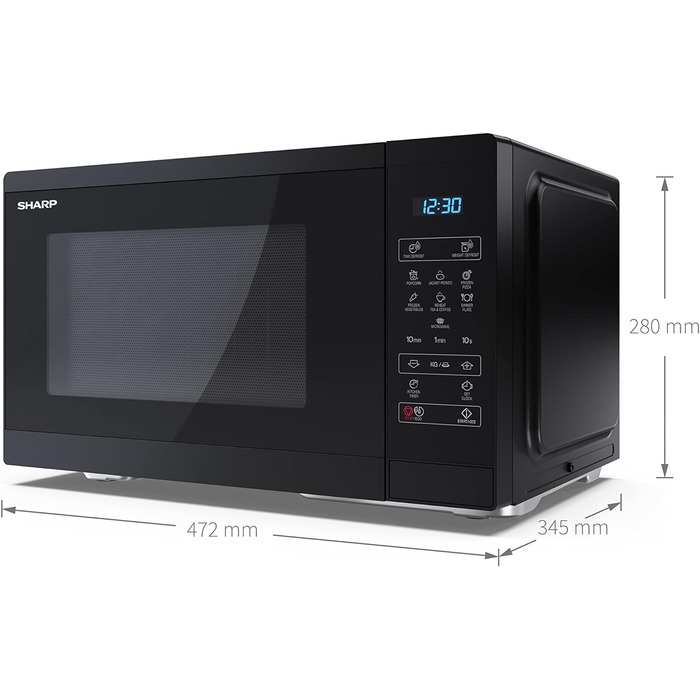 Мікрохвильова піч SHARP YC-MS252AE-B, 900 Вт, 11 режимів, функція розморожування, чорна