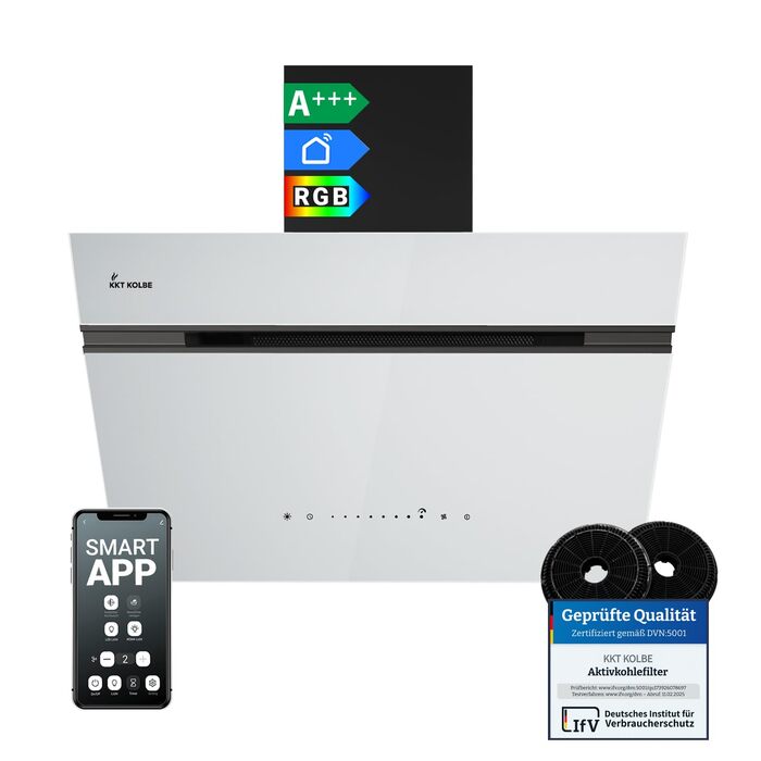 Витяжка кухонна KKT KOLBE AURORA6005FB 60 см, чорна зі склом, продуктивність 782 м³/год, Smart WiFi, RGBW LED-підсвітка, режим рециркуляції та відведення