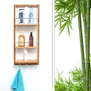 Підвісна полиця для ванної Relaxdays з бамбука, 3 яруси, 3 гачки, 70×28,5×10 см, для підвішування, натуральний колір