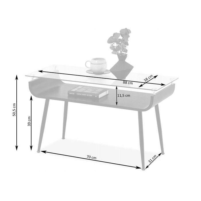 Журнальний стіл Mebel-Partner прямокутний, 88 x 38 x 50,5 см, колір: горіх