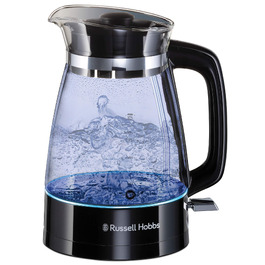Скляний електрочайник Russell Hobbs 26080-70 Classic Design, 1.7 л, 2400 Вт, з LED-підсвіткою та сталевою основою, чорний/прозорий