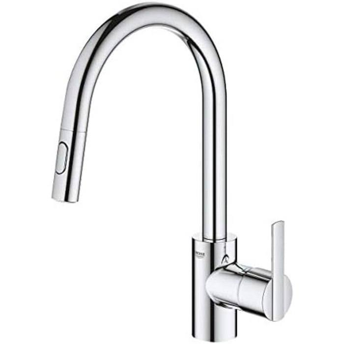 Змішувач кухонний GROHE Feel з висувним душем, 360° поворотний, економія води, хром (31486001)