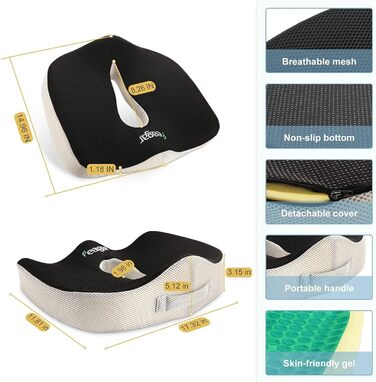Ортопедична гелєва подушка Feagar з memory foam для сидіння — ергономічна подушка для офісного крісла, авто, інвалідного візка, проти болю у куприку, для дому та вулиці, літня, преміум якість