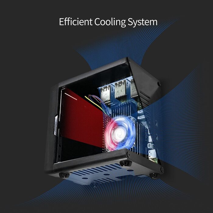 Корпус для Raspberry Pi 5 ElectroCookie Mini-PC з активним RGB підсвічуванням і кулером, матовий чорний