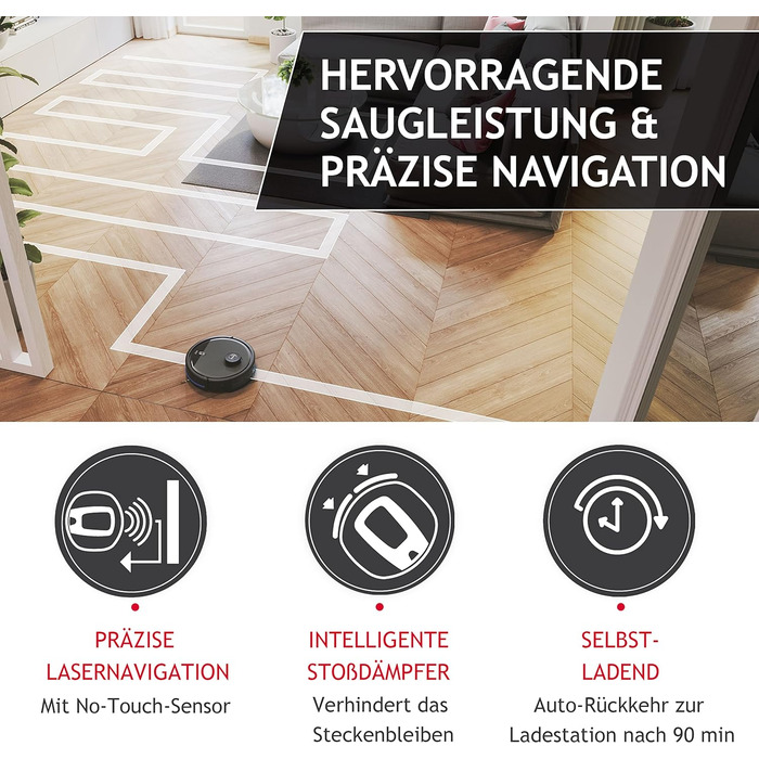 Робот-пилосос Hoover HG5 з функцією вологого прибирання, керуванням через додаток, лазерною навігацією, сенсорами перешкод і автоматичним поверненням на базу – для всіх типів підлог, модель HG530H