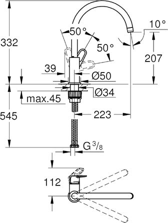 Змішувач для кухні GROHE BauFlow одноручків, DN 15, хромований - 31538001