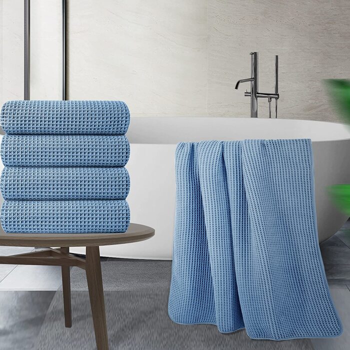 Мікрофібровий рушник для ванни Polyte, безворсовий, швидковисихаючий, вафельна структура, великий, синій, 152x76 см, 4 шт.