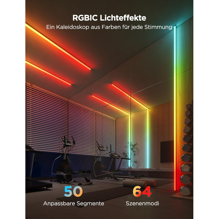 Світлодіодна стрічка Govee RGBIC 5м з LED-профілем, сумісна з Alexa та Google Assistant, ігрова LED-шина для спальні, цоколя, меблів, 64 режими