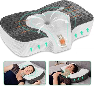 Ортопедична подушка Elviros з піни Memory Foam для шиї та плечей, ергономічна подушка проти хропіння, для сну на боці, темно-сіра 60x38,6x9,9/13,5 см