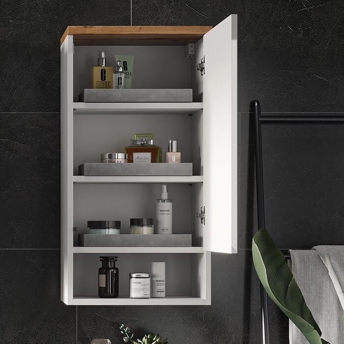 Підвісна шафа для ванної Vicco Eden, білий глянець/дуб Artisan, 40x77,5 см, 4 полички