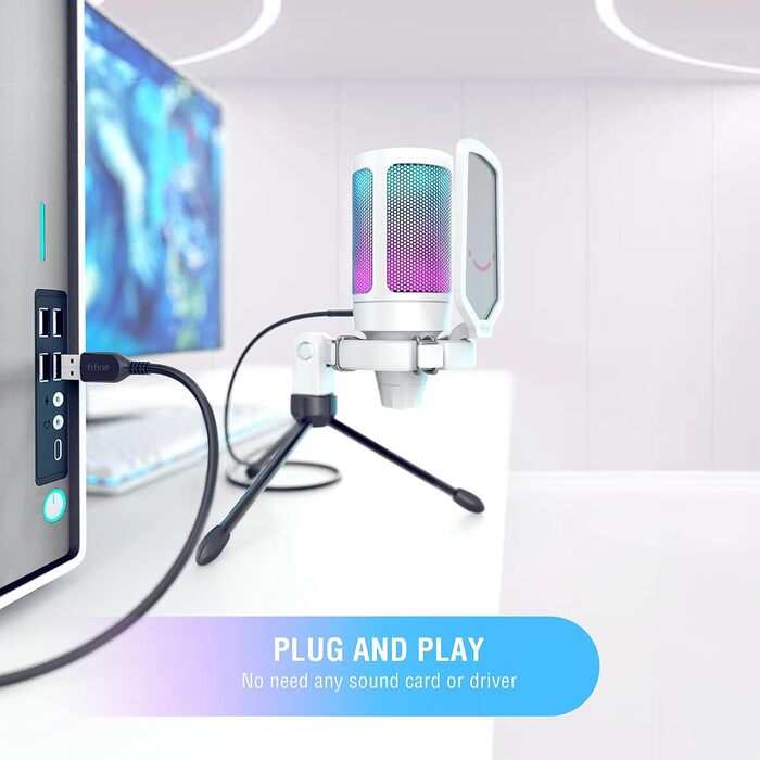 Ігровий USB мікрофон FIFINE для ПК, PS4, PS5, Mac з підставкою, кнопкою вимкнення звуку, поп-фільтром, антивібраційним кріпленням, для стрімінгу, подкастів, студії