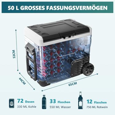 Автомобільний компресорний холодильник EUHOMY 50л з Wi-Fi, -20°C~20°C, 12/24V/220V, на колесах для кемпінгу, подорожей, риболовлі