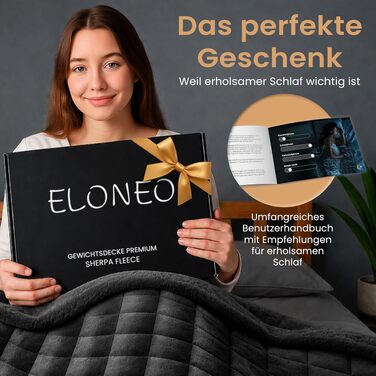 Обважнююча ковдра ELONEO Sherpa Fleece 135x200 см, 7 кг, антистрес-ковдра для сну, сертифікат Oeko-Tex, чорна