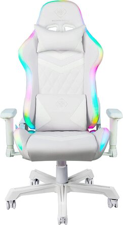 Ігрове крісло DELTACO GAMING PCH90 з RGB підсвіткою, ергономічне, екошкіра, подушки для попереку та шиї, рожеве