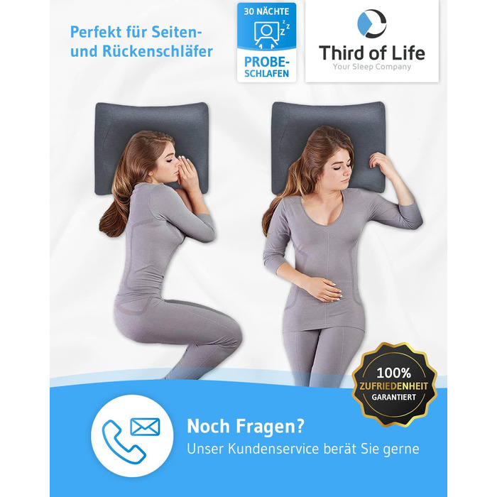 Подушка для шиї MATAR Quickdry: ортопедична піна Memory Foam, швидковисихаючий чохол, для сну на боку та спині, антрацит