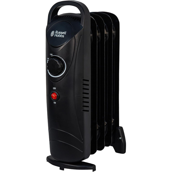 Масляний електрообігрівач Russell Hobbs RHOFR3001, 650 Вт, портативний, 5 секцій, з термостатом та захистом від перегріву, чорний, для приміщень до 10 м²