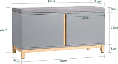 Стійка для взуття з сидінням SoBuy FSR117-HG, вузька, з місцем для зберігання, світло-сіра, 90x47x34 см – банкетка для передпокою, комод для взуття