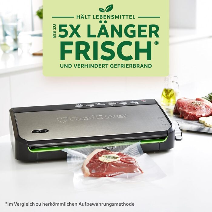 Вакууматор для продуктів Foodsaver FFS005X з вбудованим відсіком для рулонів, режимом для делікатних продуктів та набором пакетів