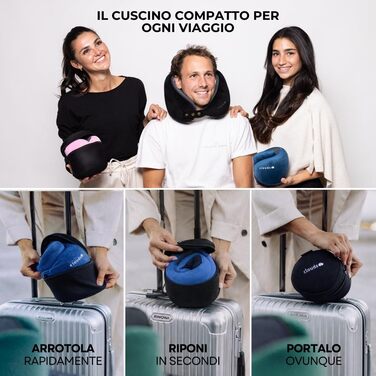 Подорожня подушка для шиї CLOUDS з ефектом пам'яті (Memory Foam) для літака та авто, регульована, дихаюча тканина, сіра, розмір L/XL