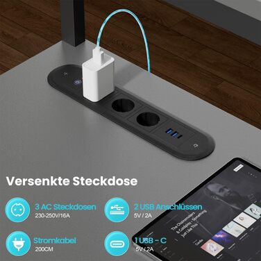 Ігровий стіл кутовий HLONONE 170x100 см з LED, розетками та USB, шухлядами, підставкою під монітор, сірий. Комп'ютерний стіл для геймінгу та офісу