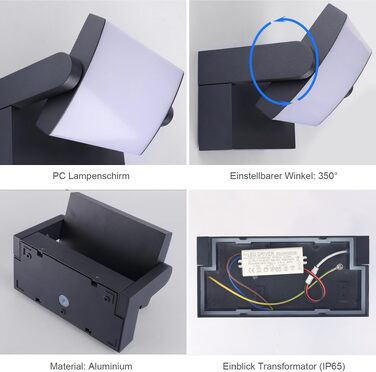 Стіна LED-світильник Klighten 24W антрацит, тепле біле світло 3000K, водонепроникний IP65, поворотний, алюміній, 1500 Лм для вулиці та приміщень