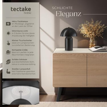 Бездротова настільна лампа tectake у вінтажному стилі «Гриб» — ретро-нічник та лампа для читання, чорна