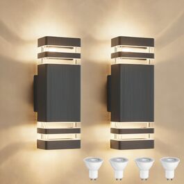 Стіна LED-бра для вулиці IP54 водонепроникне, світильник Up and Down 2×5W 3000K теплий білий GU10, антрацит (набір 2 шт.)