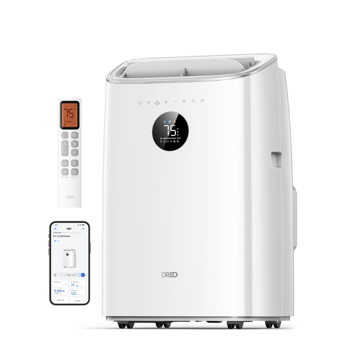 Мобільний кондиціонер DREO AC319S 8000 BTU (3-в-1: охолодження, вентиляція, осушення) з керуванням через додаток, голосове керування, без дренажу, комплект для вікна, білий