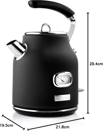 Електрочайник Westinghouse Retro 1,7 л, чорний, з терморегулятором, індикатором рівня води, фільтром від накипу та захистом від перегріву