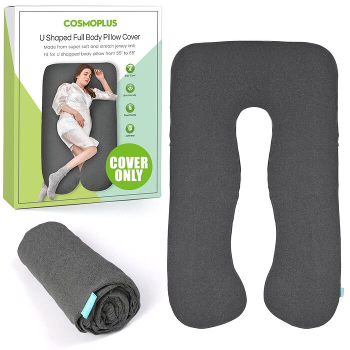 Наволочка на подушку для вагітних COSMOPLUS U-подібна, дихаюча та еластична з джерсі-тканини, сіра меланж