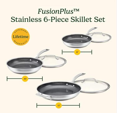 Набір посуду Cuisinart FusionPlus Hybrid 6 предметів з антипригарним покриттям PURELYSEAR (нержавіюча сталь, кераміка) - без PFAS