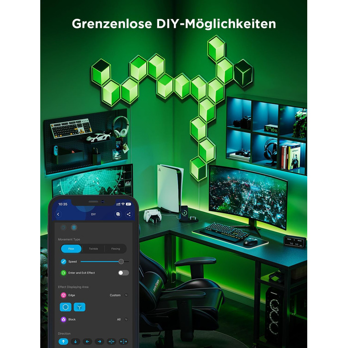 Світлодіодна 3D панель Govee Glide Hexagon Ultra, RGBIC, Wi-Fi, 10 панелей, 129 LED, сумісна з Alexa, для геймерської кімнати, декору стін