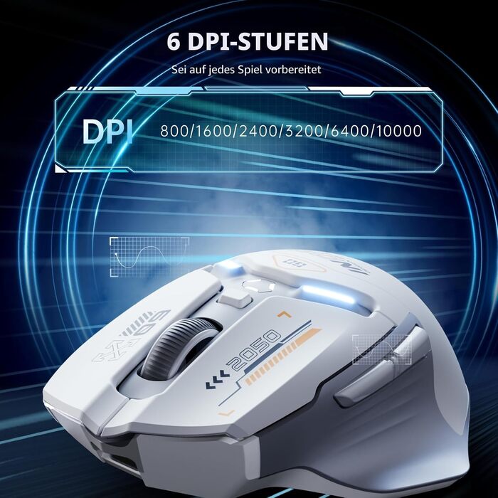 Ігрова миша inphic IN9 бездротова Tri-Mode (2.4G/Bluetooth/Type-C), 10000 DPI, RGB-підсвітка, програмована, акумуляторна, сіро-біла